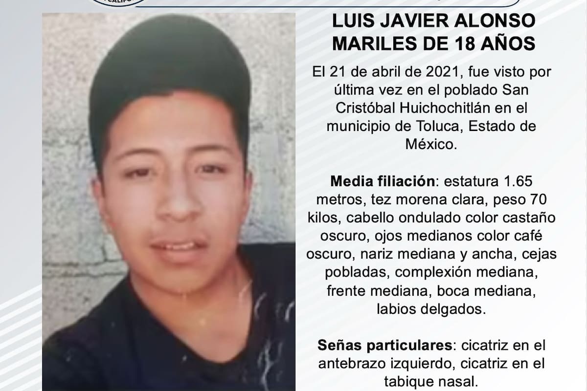 Se busca a Luis Javier Alonso Mariles de 18 años de edad