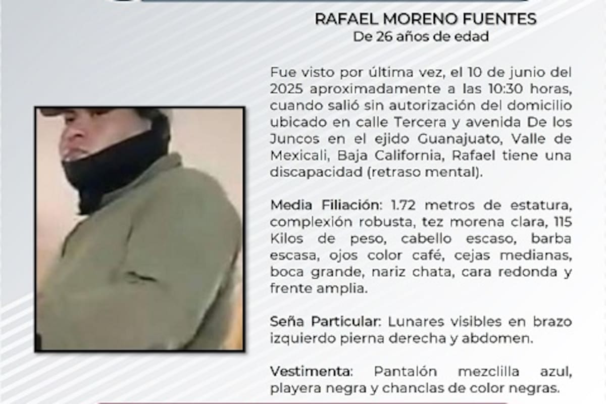 Familiares buscan a Rafael Moreno Fuentes