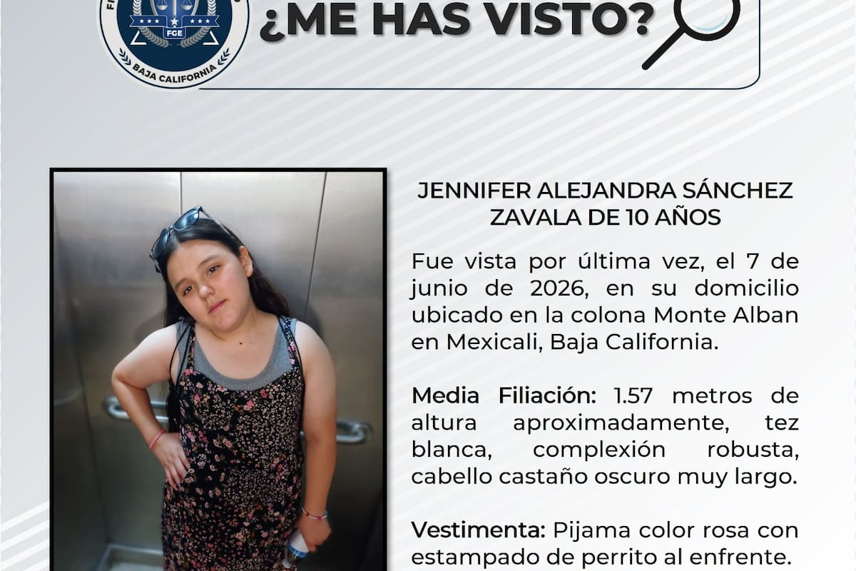 Buscan a Jennifer, una niña de 10 años desaparecida tras salir de su casa en Mexicali