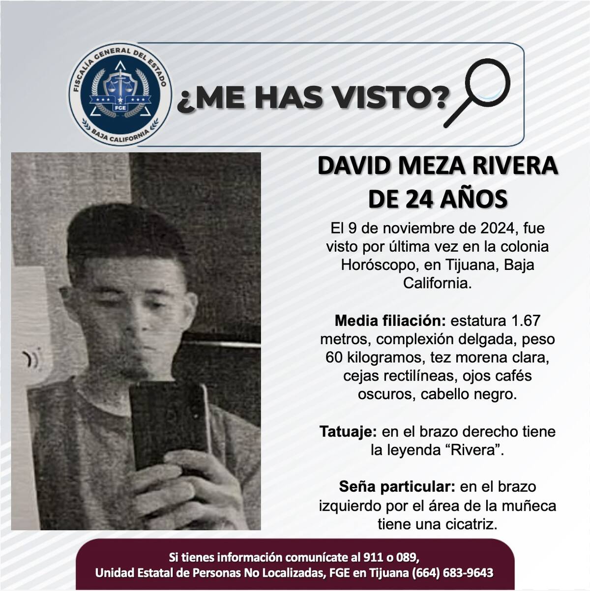 David Meza Rivera fue visto por última vez el 9 de noviembre de 2024.