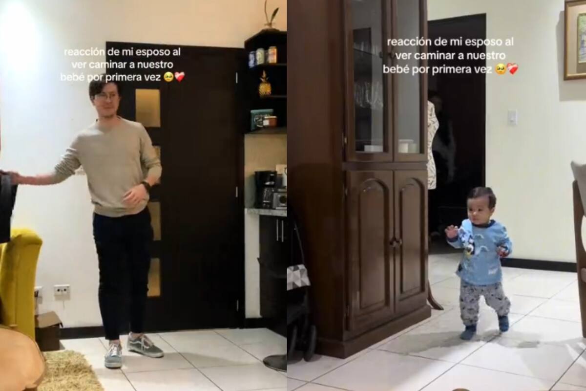 Padre causa ternura en TikTok al reaccionar de esta manera al ver los primeros pasos de su bebé