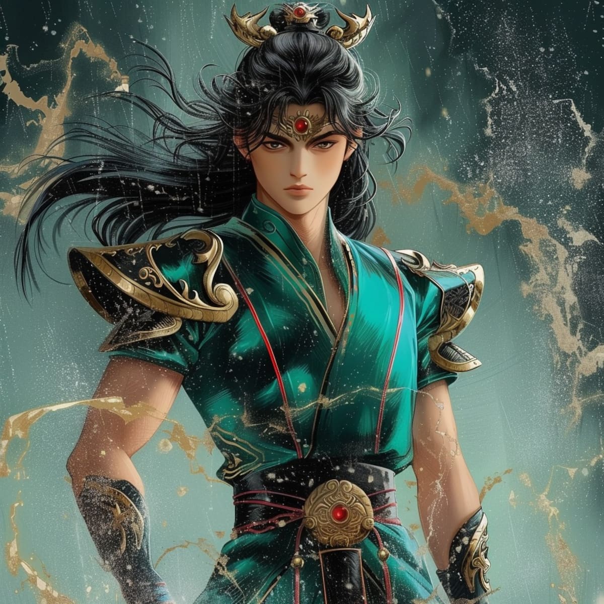 Shiryū, el discípulo leal de Dohko de Libra, se presenta como un guerrero noble dispuesto a sacrificarse por sus amigos en esta representación visual única.