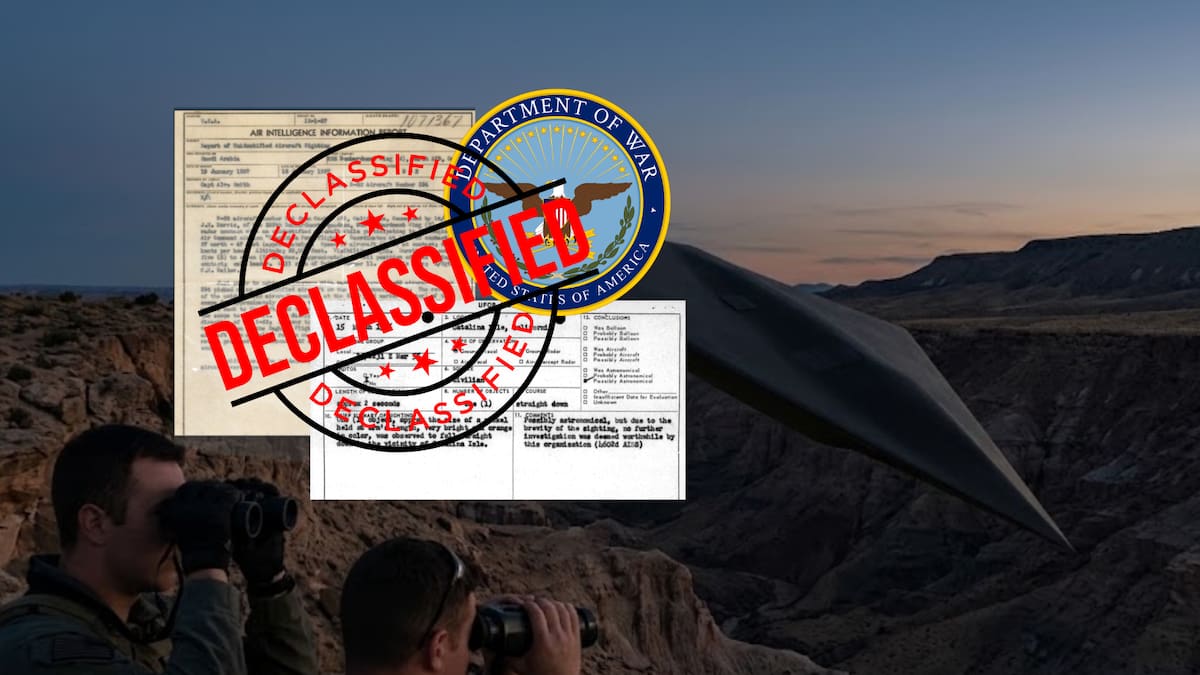 Agentes estadounidenses declararon observar OVNI de forma triangular, color negro mate de más de 4 metros, que ascendió y aceleró sin emitir sonido, de acuerdo con un informe de avistamiento de 2026 incluido en los nuevos documentos desclasificados sobre fenómenos aéreos no identificados