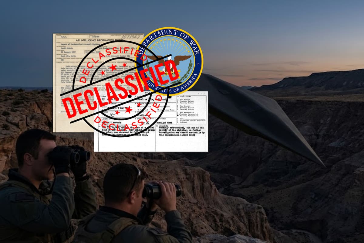 Agentes estadounidenses declararon observar OVNI de forma triangular, color negro mate de más de 4 metros, que ascendió y aceleró sin emitir sonido, de acuerdo con un informe de avistamiento de 2026 incluido en los nuevos documentos desclasificados sobre fenómenos aéreos no identificados