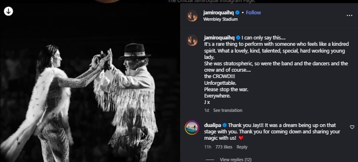 Jay Kay hace un llamado a la paz / Instagram @jamiroquaihq