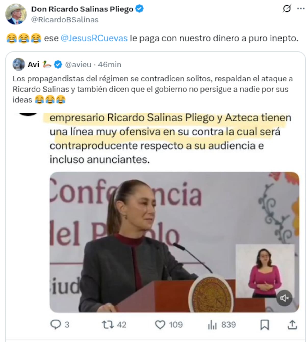 La respuesta del empresario no se hizo esperar. | Captura de pantalla