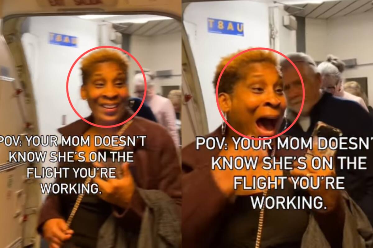 “No se asusten, es mi mamá, lo siento.”: joven azafata le da una sorpresa a su madre, pero ella grita tan fuerte que asusta a todos