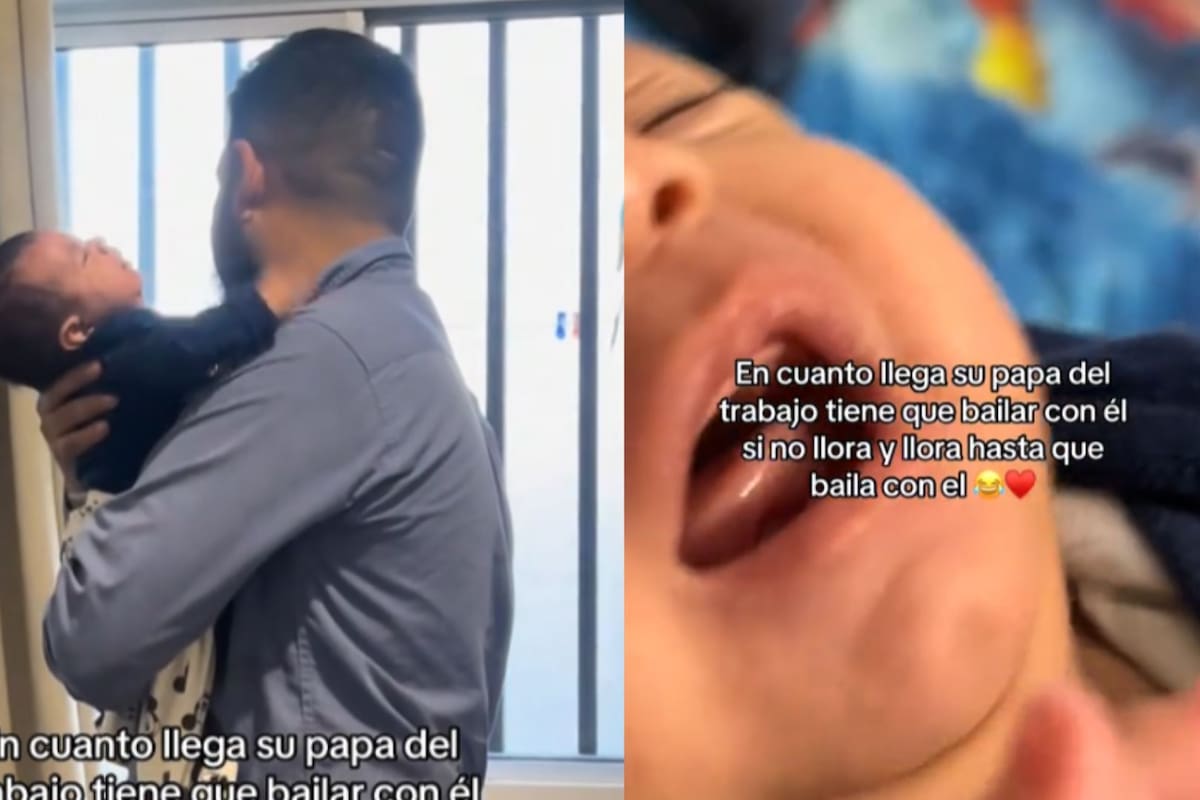 Bebé llora hasta que su padre baila con él y se hace viral