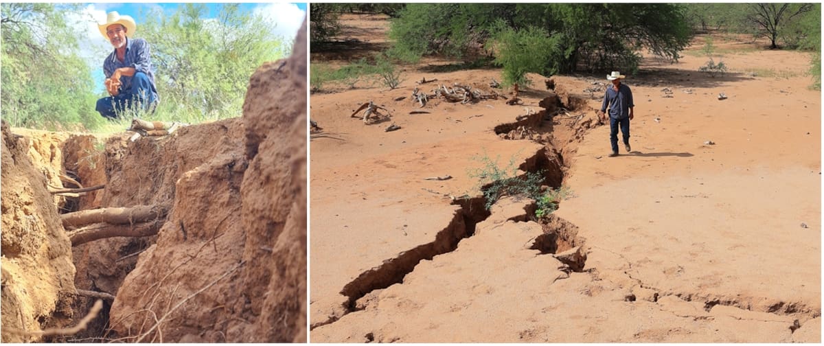 Alfonso Tarazón mostró las grietas que se abrieron a finales del mes
de agosto en el rancho San Pablo parte del ejido Cruz Gálvez.