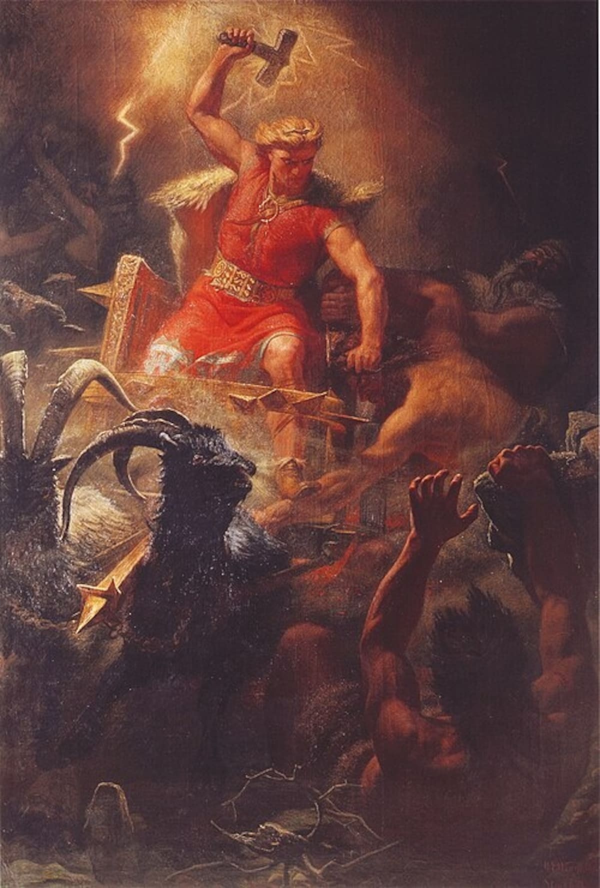 Thor en la batalla contra los gigantes, pintura de Mårten Eskil Winge realizada en 1872. La obra pertenece a la colección del Nationalmuseum de Estocolmo. | Crédito: Wikimedia Commons / Dominio público