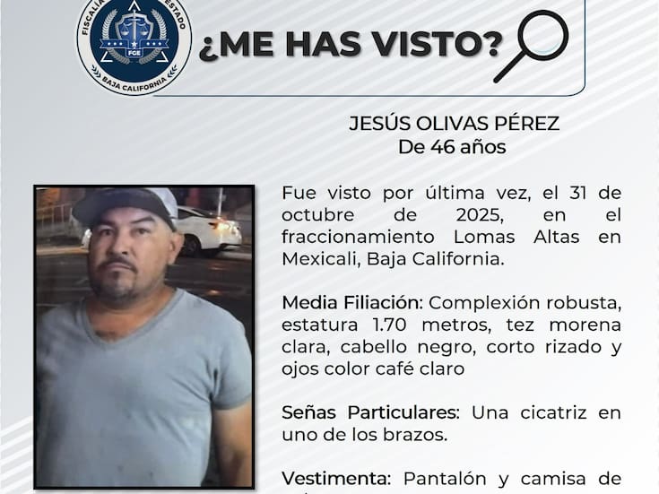 Solicitan ayuda para localizar Jesús Olivas Pérez