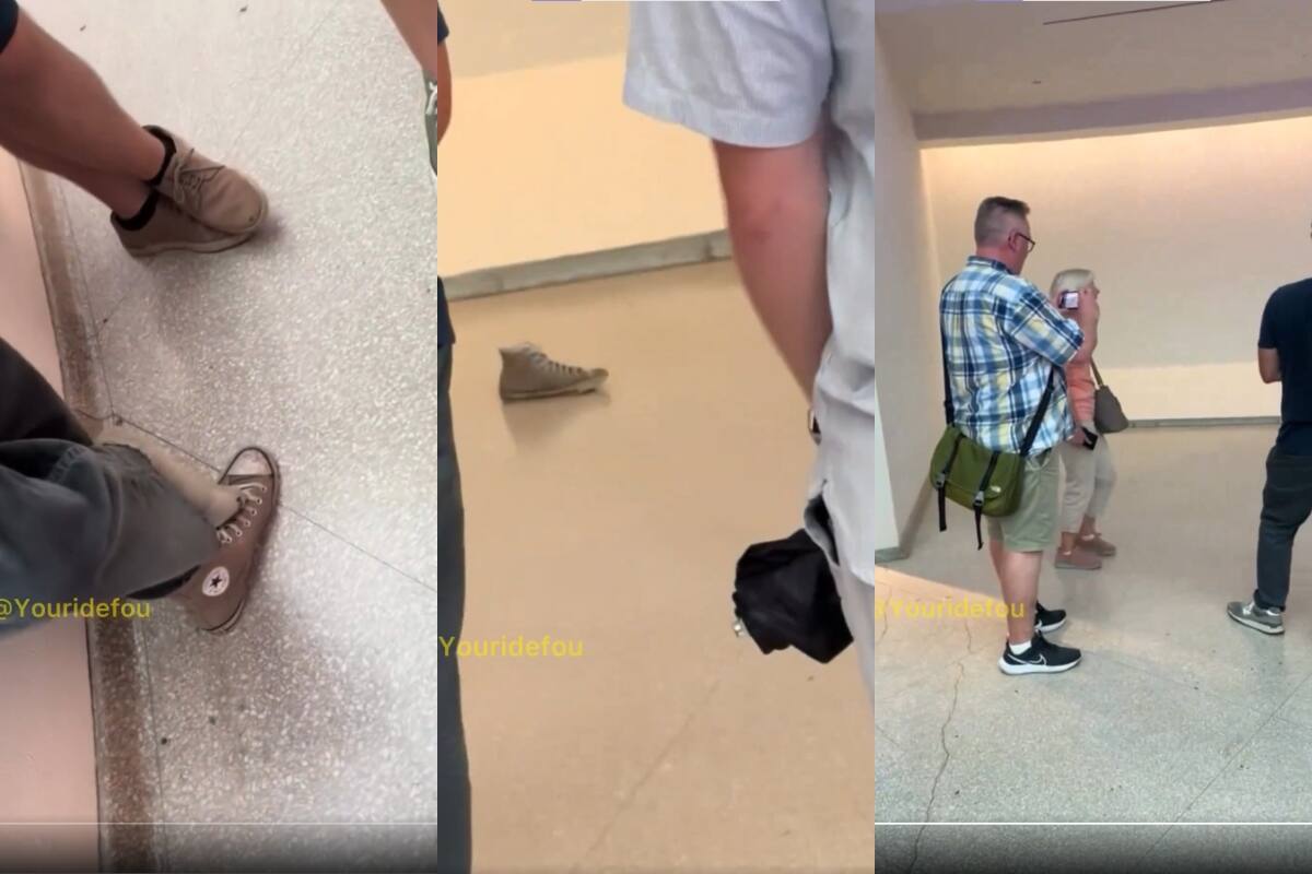 Joven coloca uno de sus zapatos en el suelo de un museo y todos creen que es una obra de arte (VIRAL)