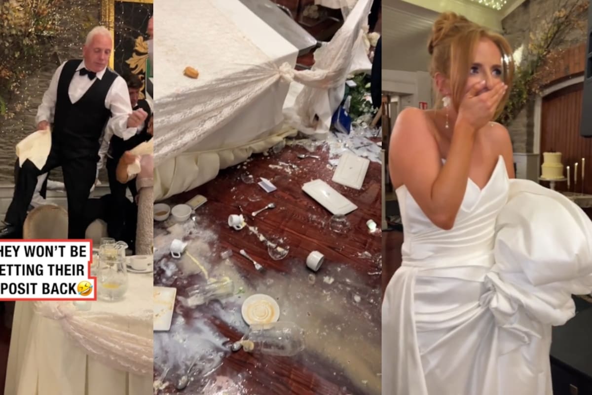 ‘No van a recibir su depósito de vuelta’: Invitados en boda tiran la mesa principal junto con toda la vajilla por bailar sobre las sillas