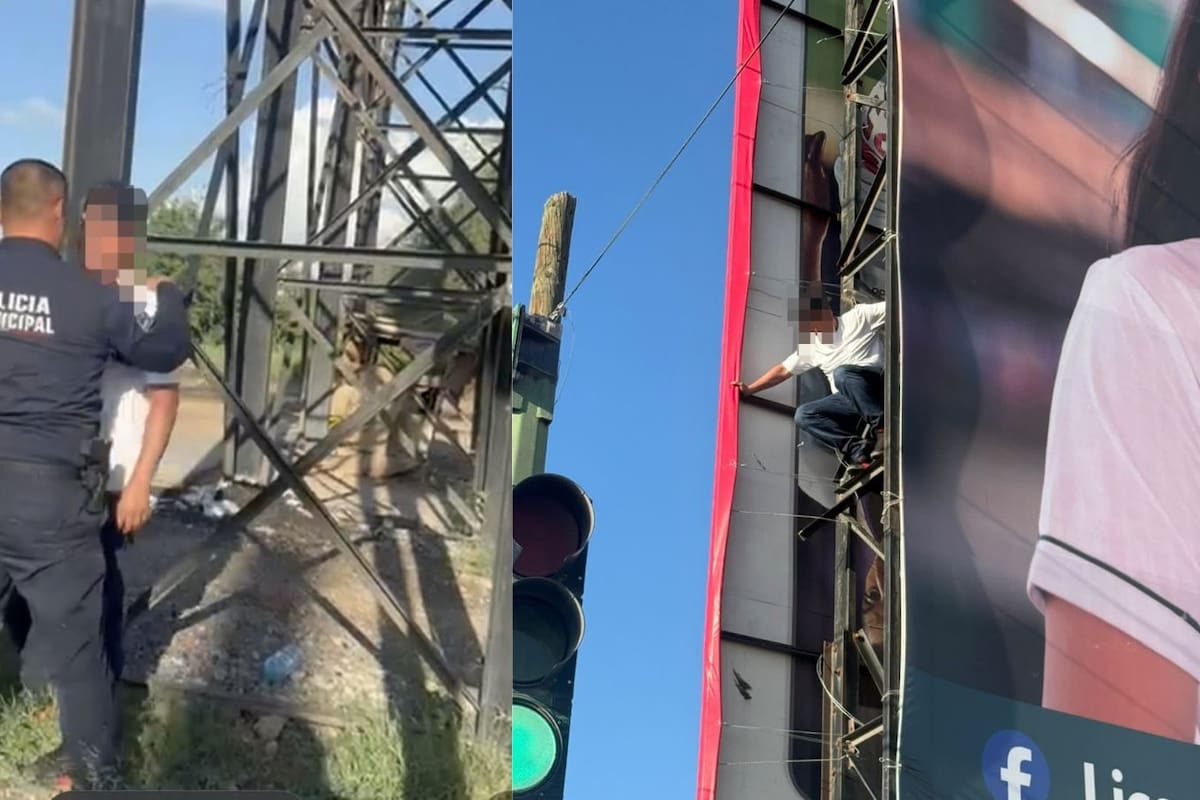 Policías de Hermosillo auxilian a hombre en crisis y logran que baje de una estructura de 10 metros en el fraccionamiento San Francisco