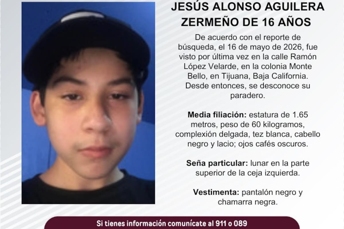 Se busca a Jesús Alonso Aguilera Zermeño de 16 años