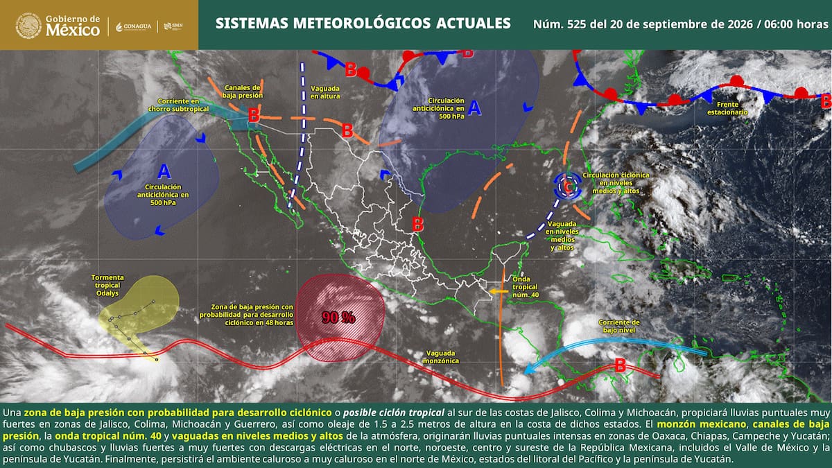 El SMN advirtió por lluvias para este domingo 20 de septiembre. (SMN)