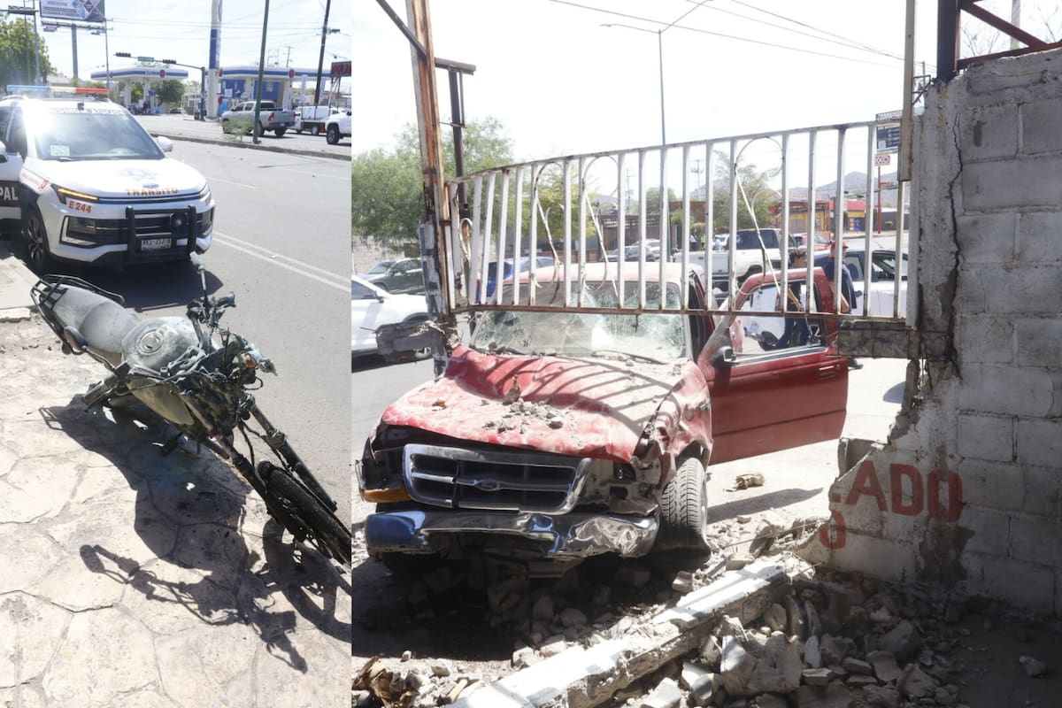 Motociclista resulta herido tras choque en bulevar López Portillo; la motocicleta se incendió tras el impacto
