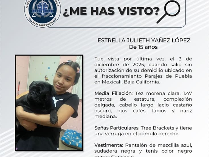 Buscan a Estrella Julieth, adolescente de 15 años desaparecida en Parajes de Puebla