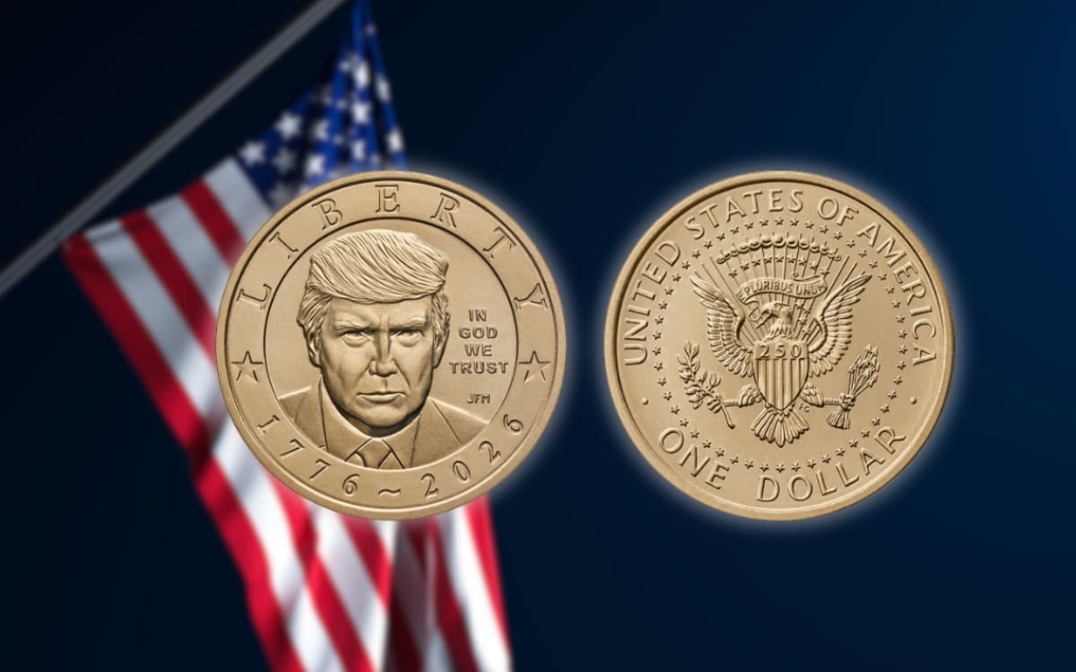 Moneda de Donald Trump sale a la venta en Estados Unidos con fila virtual de más de una hora por alta demanda y precio de hasta 154.50 dólares. | Crédito: Departamento del Tesoro de EEUU vía AP/Canva