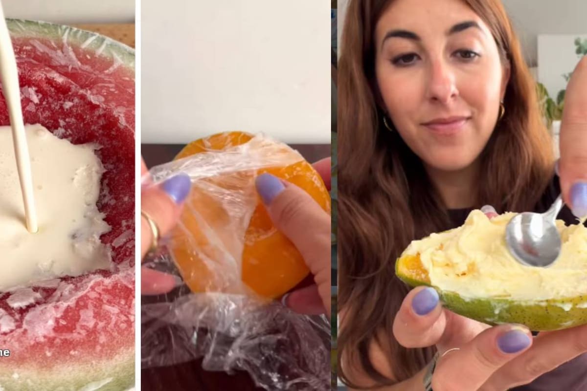 ¡Para el calor! Así puedes hacer el helado viral en pocos minutos, utilizando una fruta con la cáscara congelada y crema para batir o leche