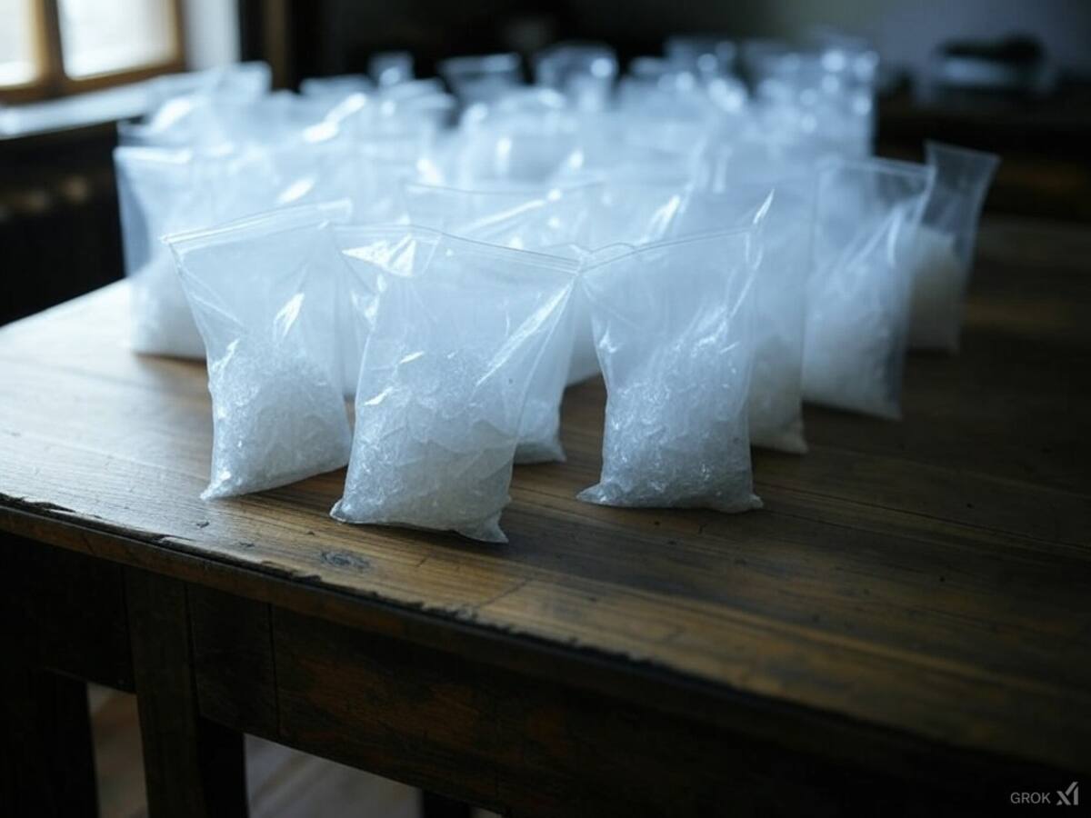 Varios envoltorios de cristal confiscados durante la detención de Ángel Efrén "N" "El Panecito", acusado de delitos contra la salud en el ejido El Tazajal. / Imagen ilustrativa hecha con IA (Grok).