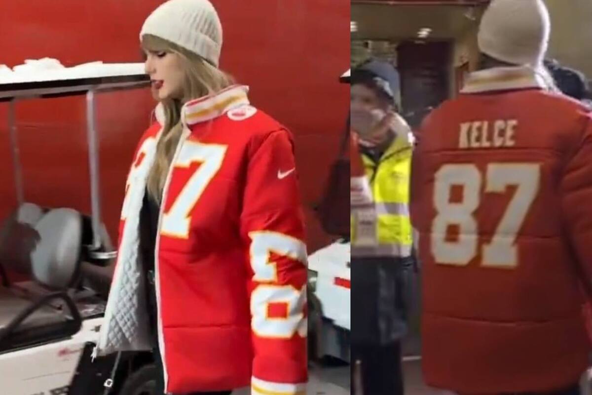 Taylor Swift luce chaqueta de Travis Kelce durante partido los Chiefs