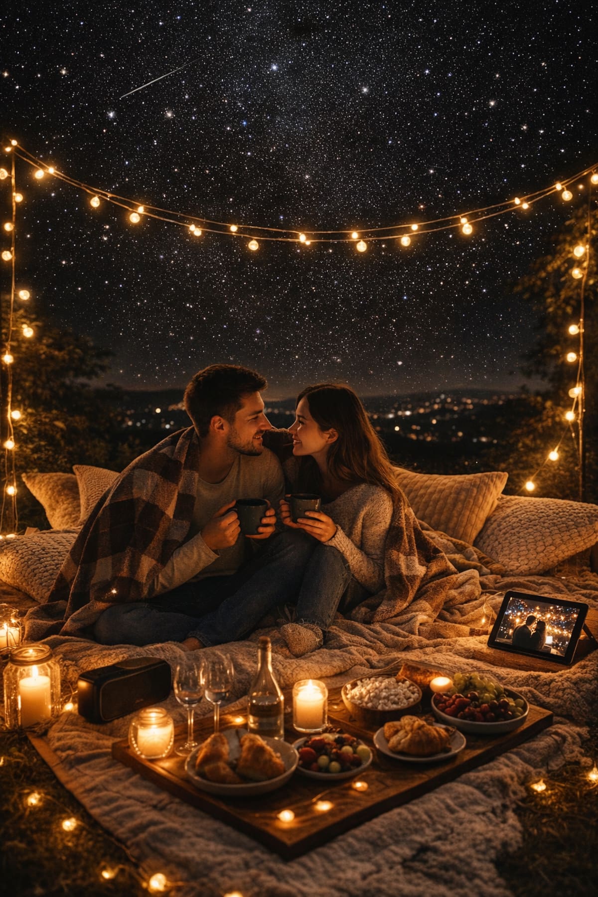 “Un picnic nocturno bajo las estrellas es una forma íntima y diferente de celebrar San Valentín: cobijas, luz cálida, comida sencilla y tiempo de calidad sin prisas.”