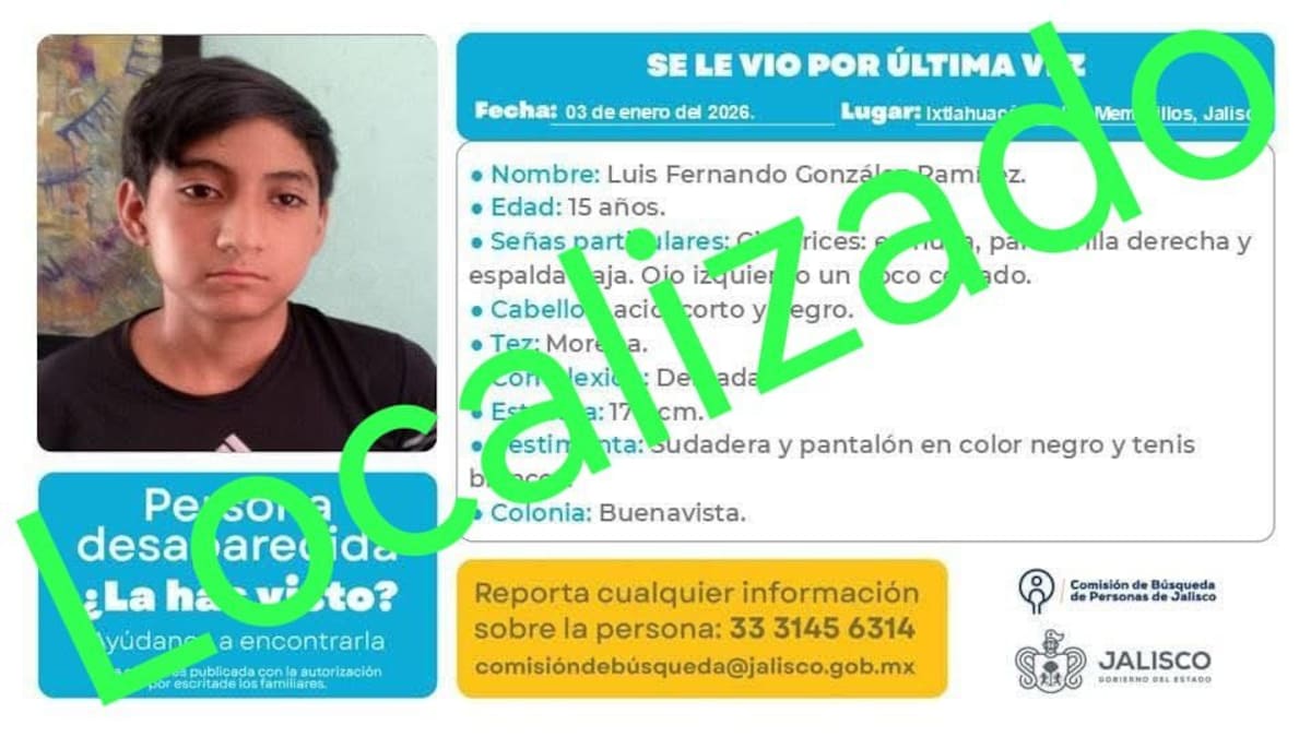 La Comisión Estatal de Búsqueda de Jalisco informó que los jóvenes ya fueron localizados y que no hay indicios de delito, luego de varios días de movilización y difusión de fichas.