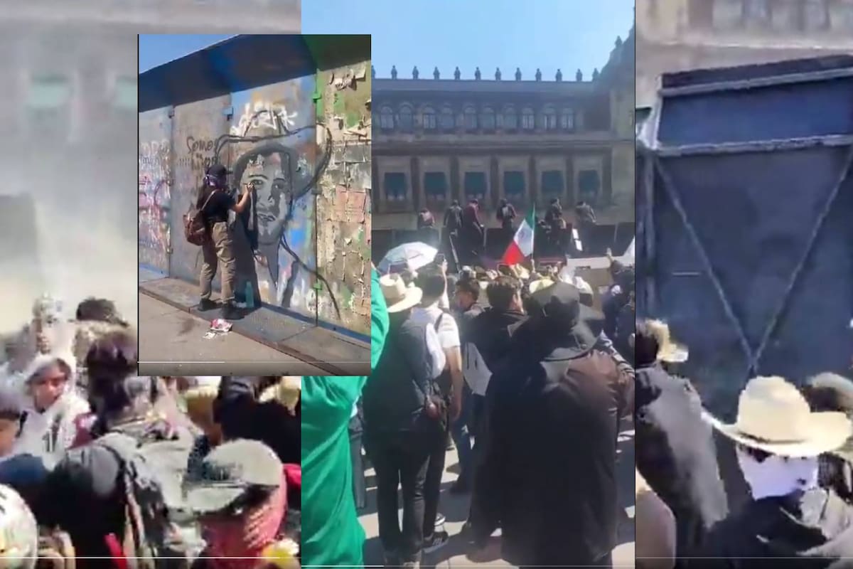 Intentan derribar vallas metálicas que rodean el Palacio Nacional durante marcha de Generación Z y forcejean con policías (VIDEOS); encapuchados tratan de saltar la muralla