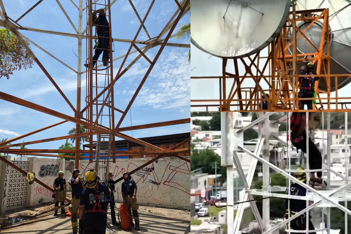 Bomberos rescatan a un hombre de una torre de 40 metros en el Centro de Ciudad Obregón