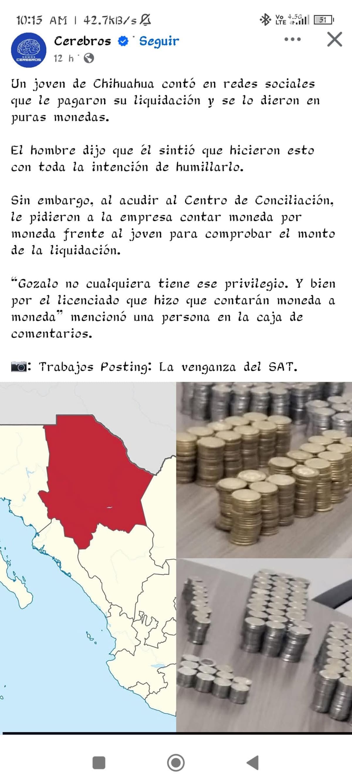 Joven es liquidado de su trabajo y le pagan solo con monedas en Conciliación y Arbitraje.
