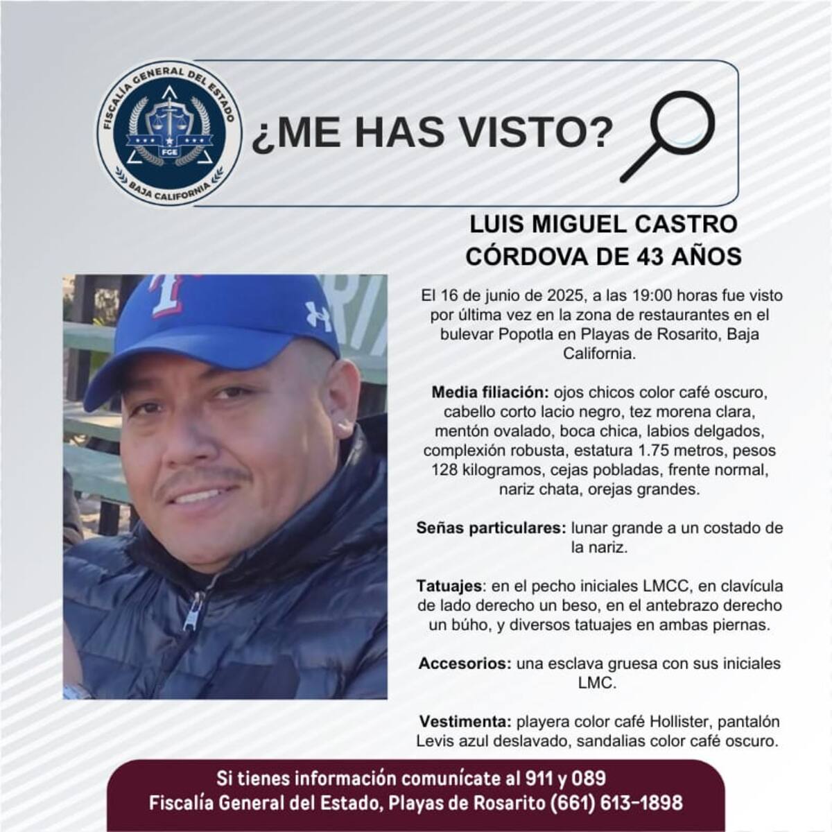 Luis Miguel Castro Córdova fue visto por última vez el 16 de junio de 2025.