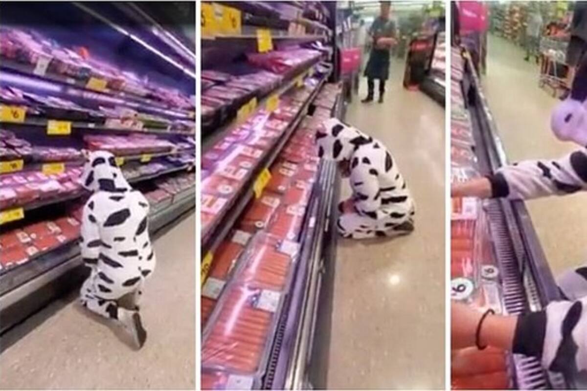 VIDEO: Activista vegana protesta vestida de vaca