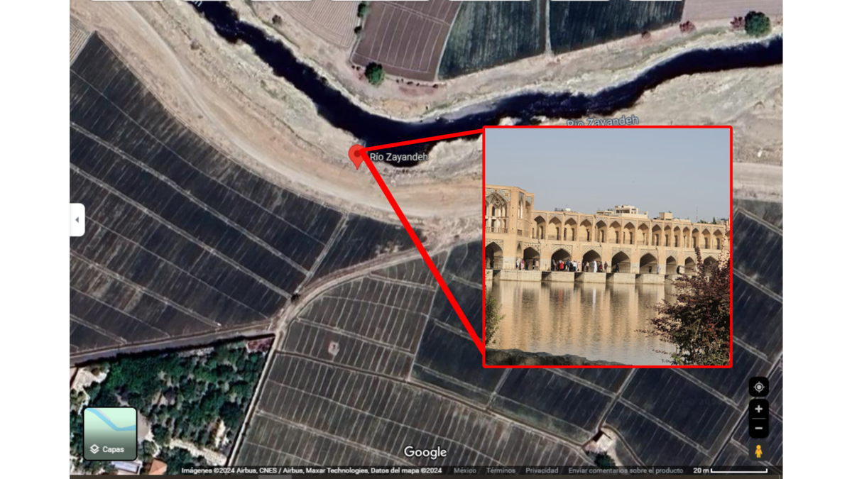 La ciudad de Isfahán se encuentra asentada a orillas del río Zayandehroud. | Google Maps