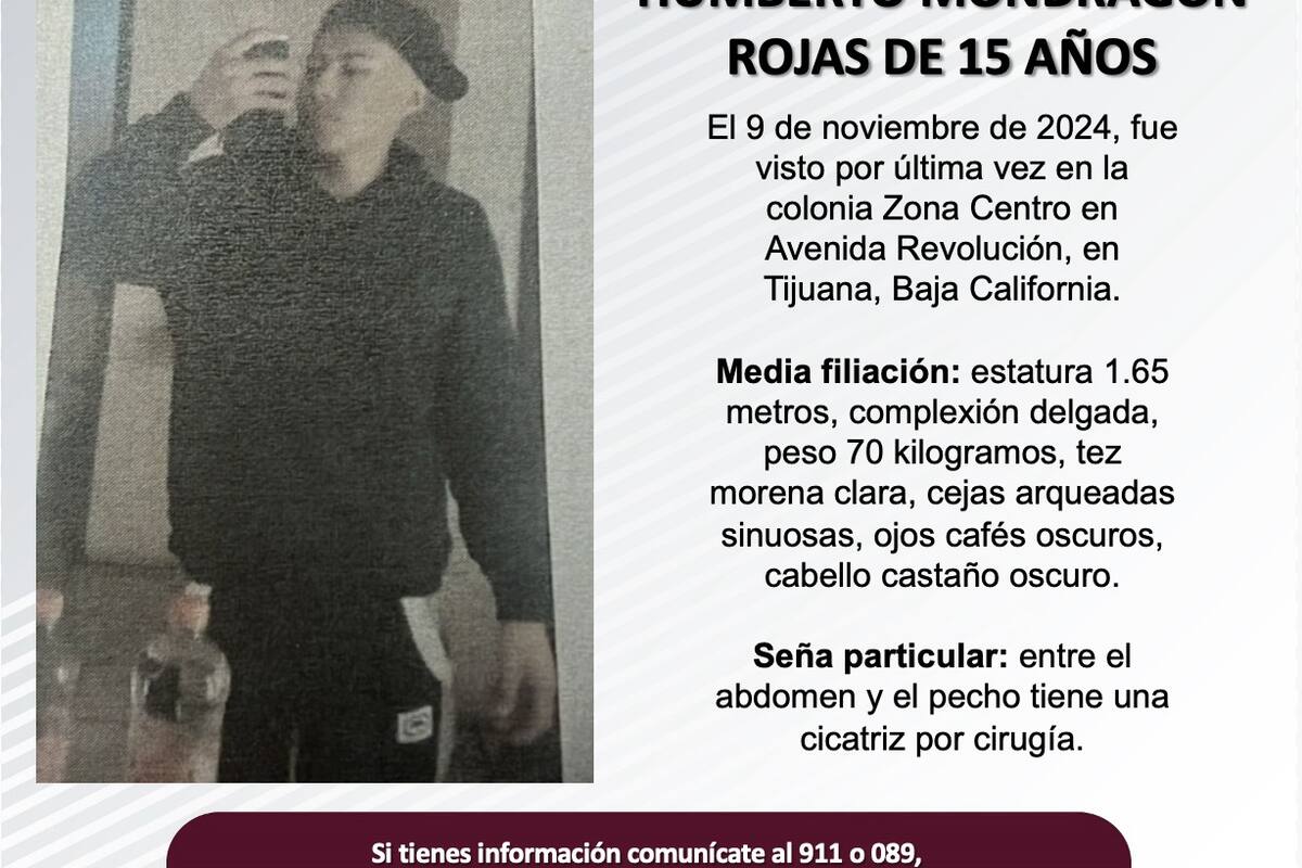 Se busca a Humberto Mondragón Rojas de 15 años de edad