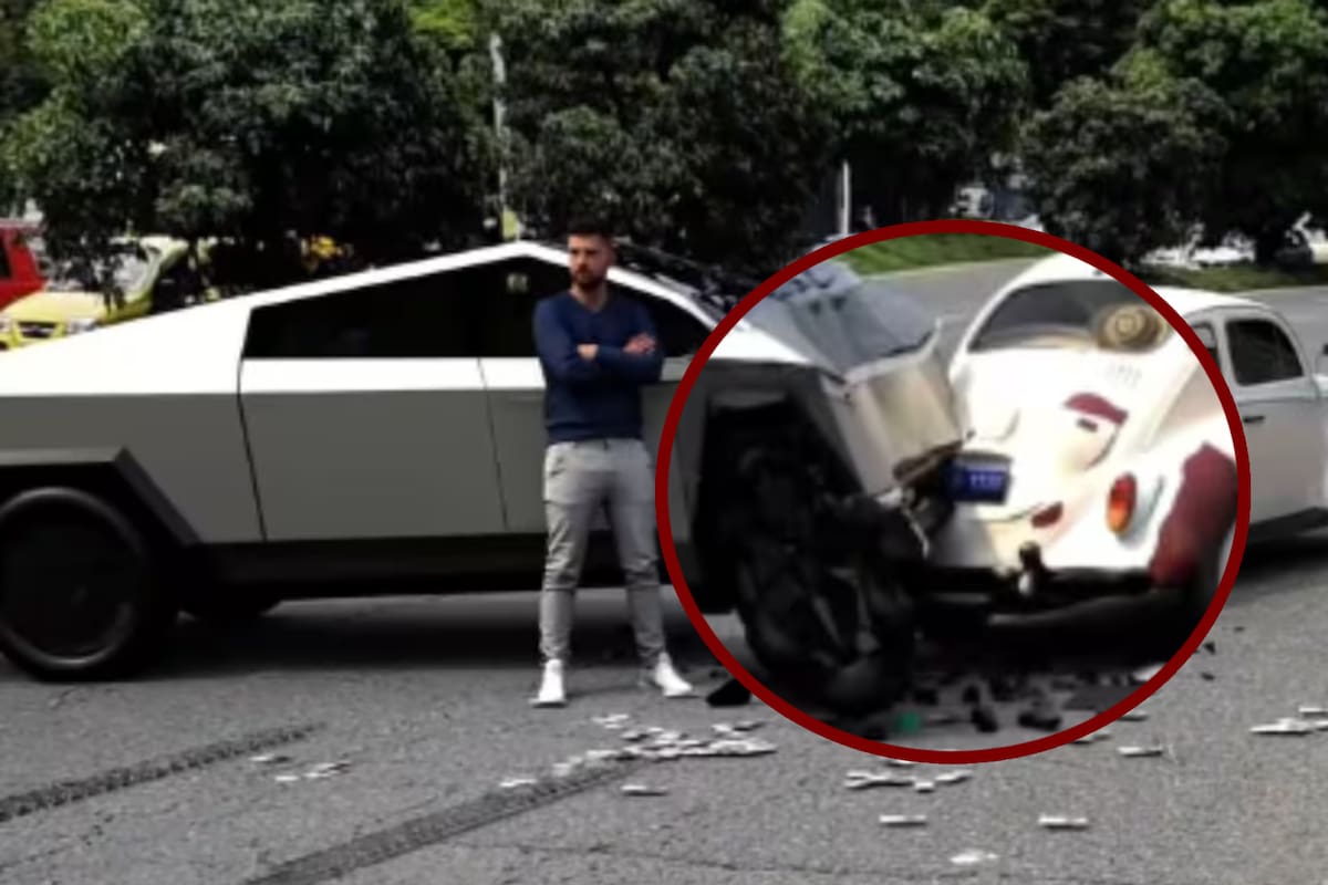 VIDEO: Cybertruck choca contra un vochito; uno de los dos termina muy dañado, el otro queda intacto