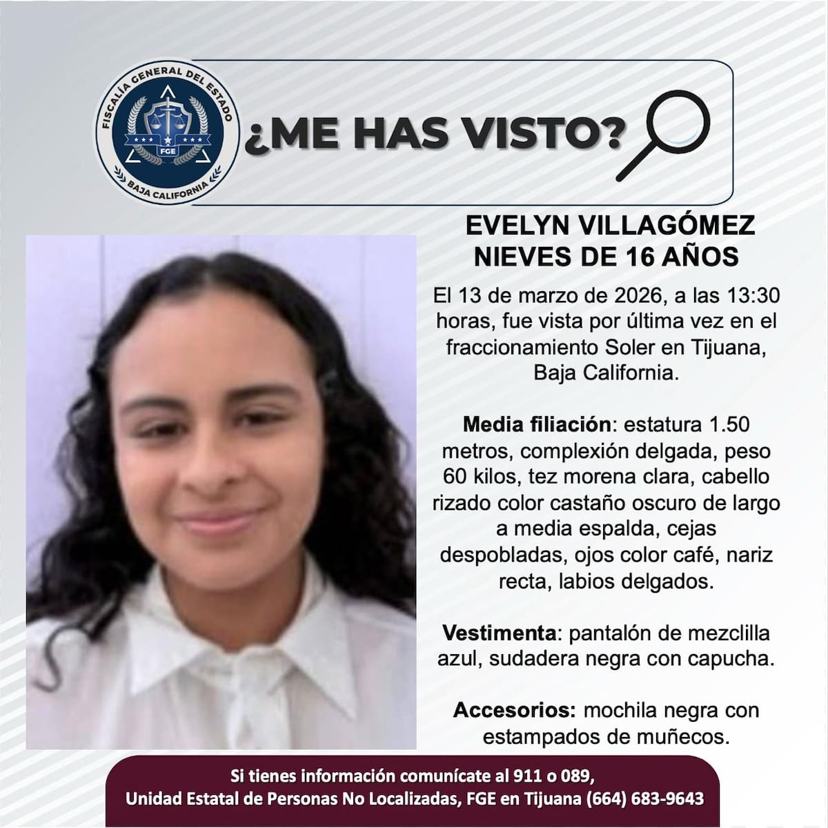 Fue vista por última vez el 13 de marzo de 2026.