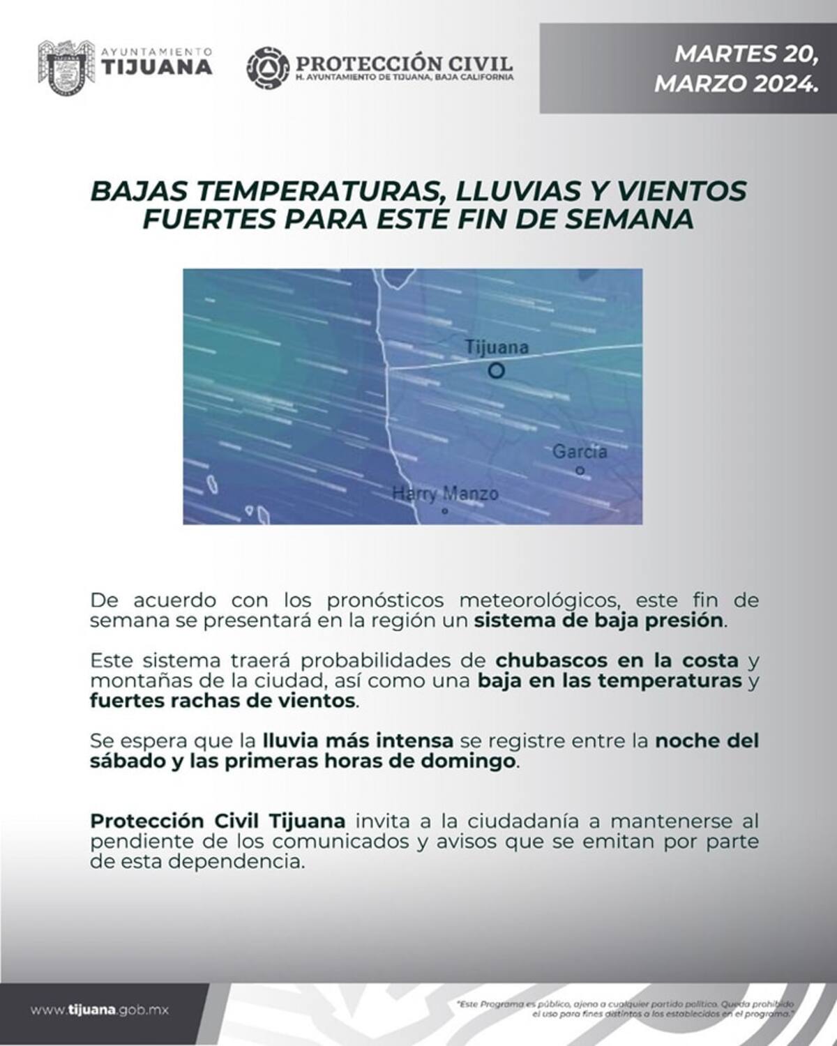 Boletín meteorológico de Protección Civil.