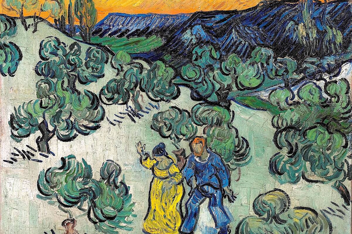 Van Gogh pinta un paseo al atardecer con la luna como testigo
