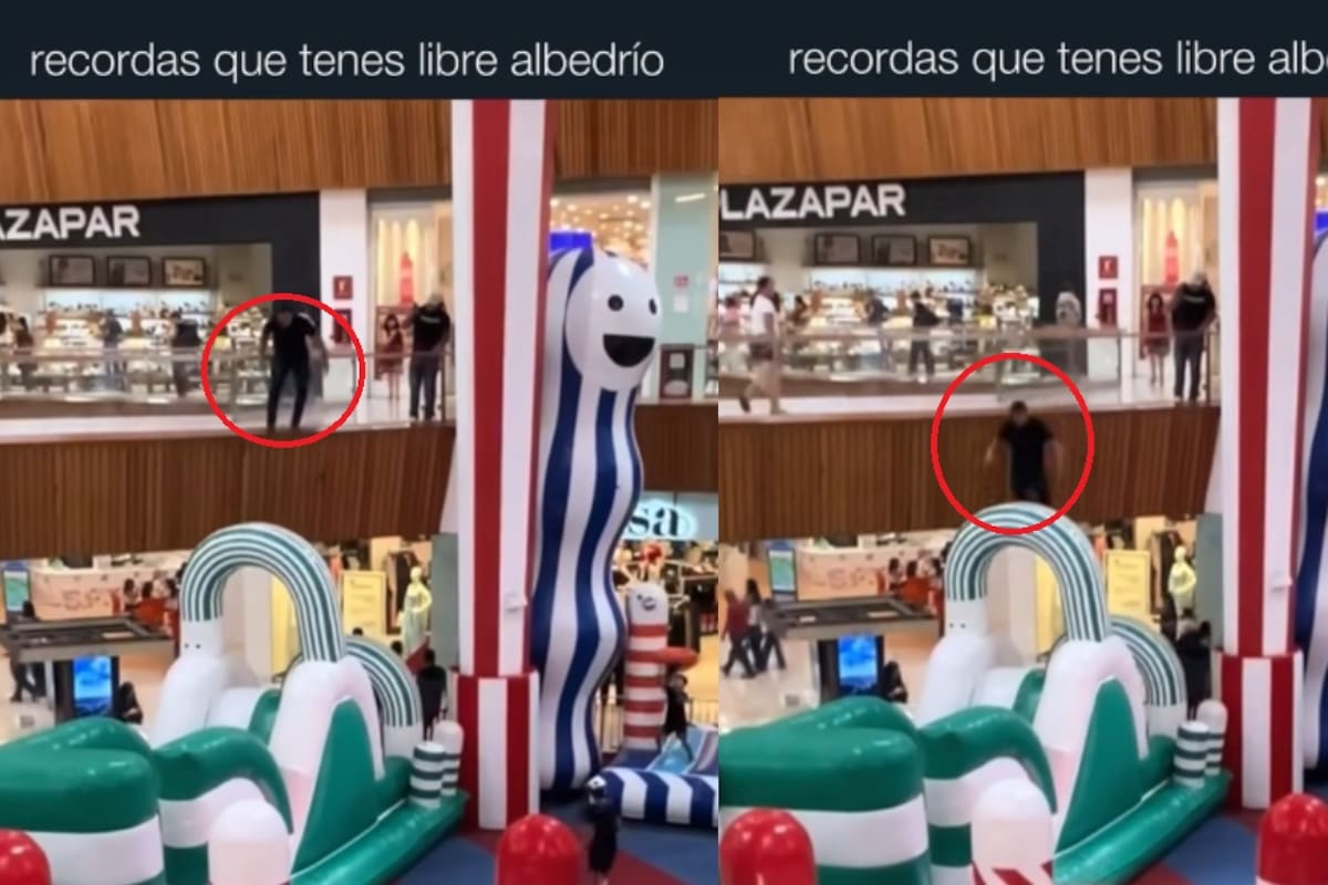 “Como niño en rebeldía.”: Hombre se lanza desde el segundo piso de un centro comercial directo a la zona de inflables infantiles