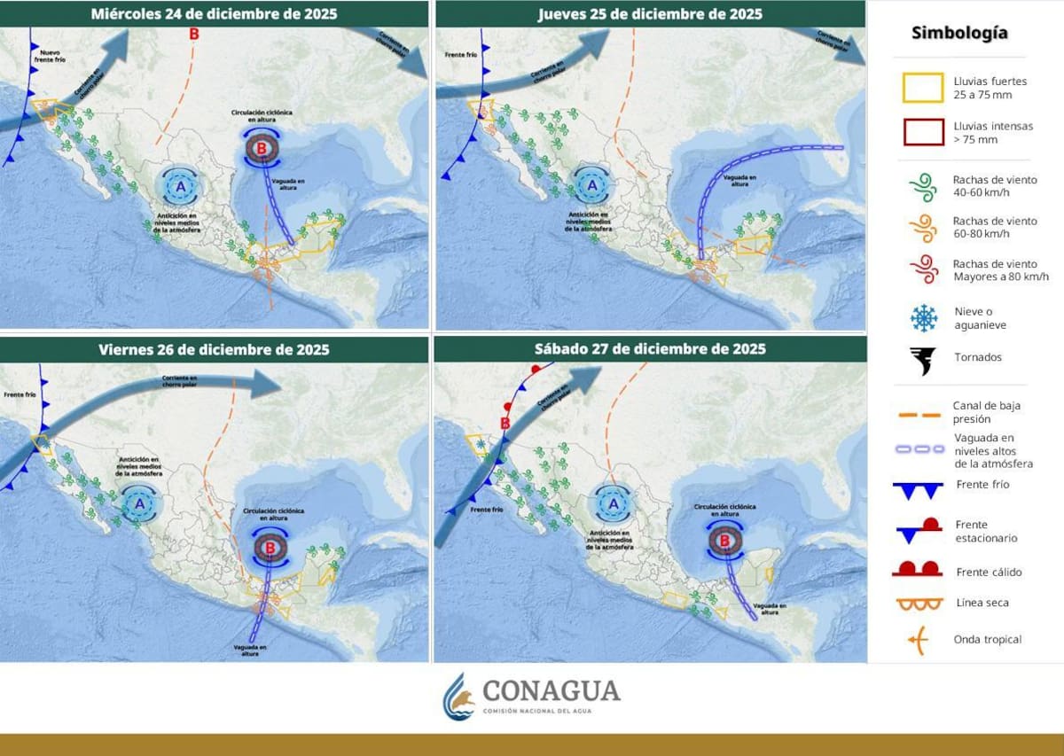 El frente frío previsto para finales de diciembre traerá cambios importantes en el clima, principalmente en el Norte y Noroeste del Estado.