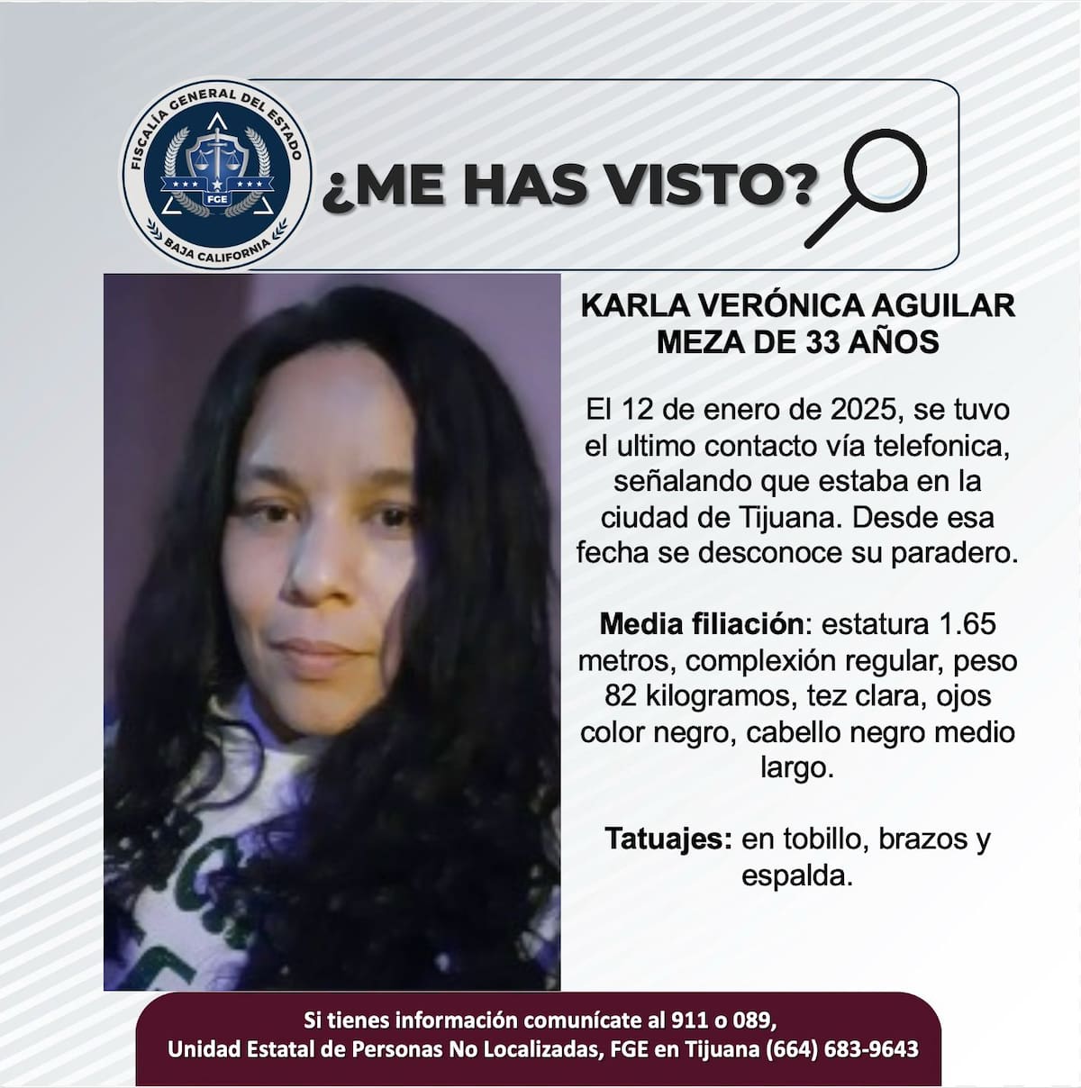 Karla Verónica Aguilar Meza fue vista por última vez el 12 de enero de 2025.