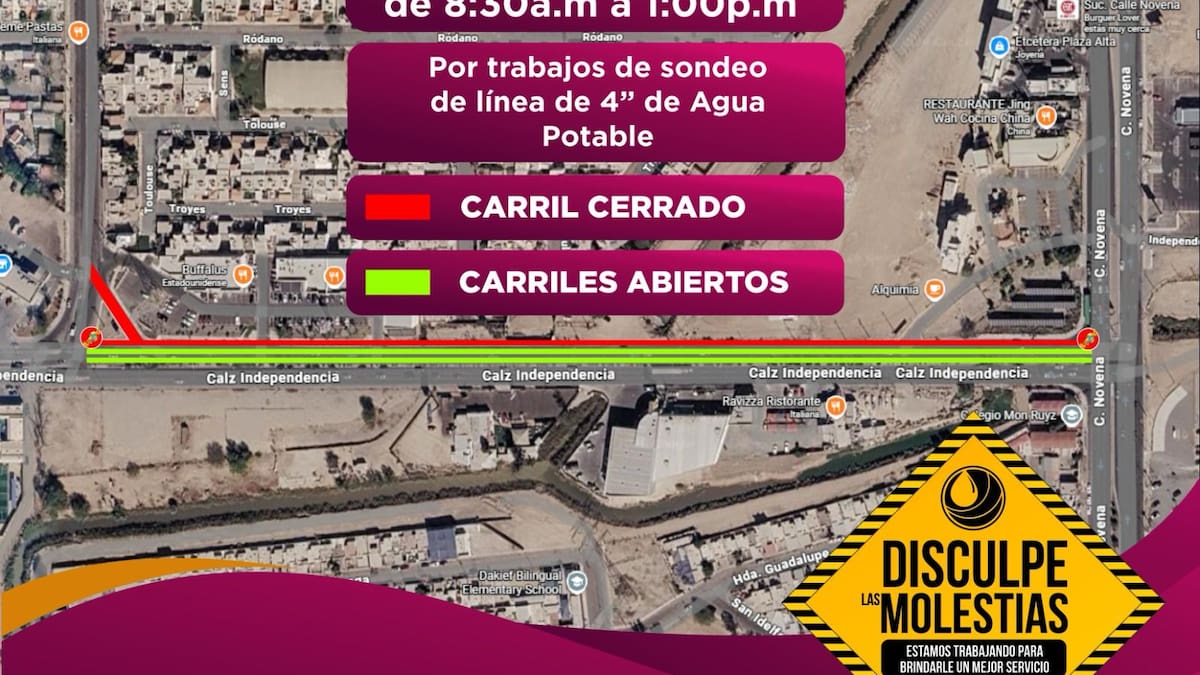 CESPM anuncia cortes de agua y cierres viales por trabajos de mantenimiento en calzada Independencia