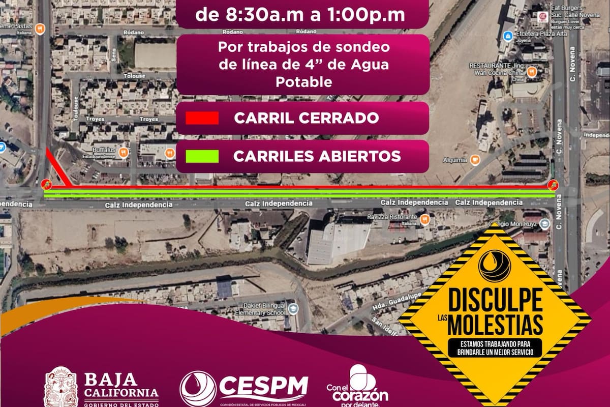 CESPM anuncia cortes de agua y cierres viales por trabajos de mantenimiento en calzada Independencia