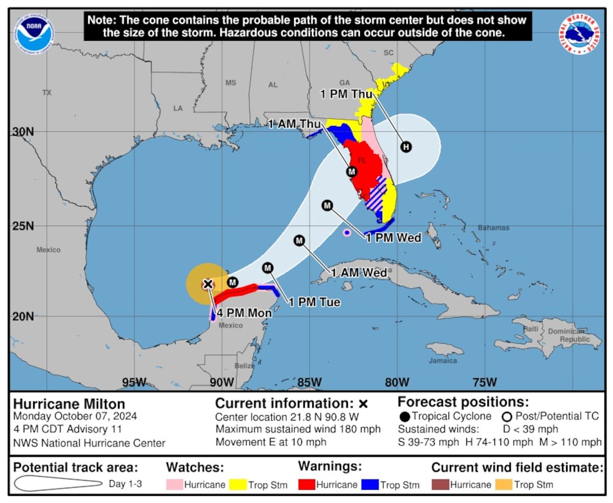 Esta sería la trayectoria del Huracán Milton en Estados Unidos a partir de este miércoles. | Crédito: X @NHC_Atlantic