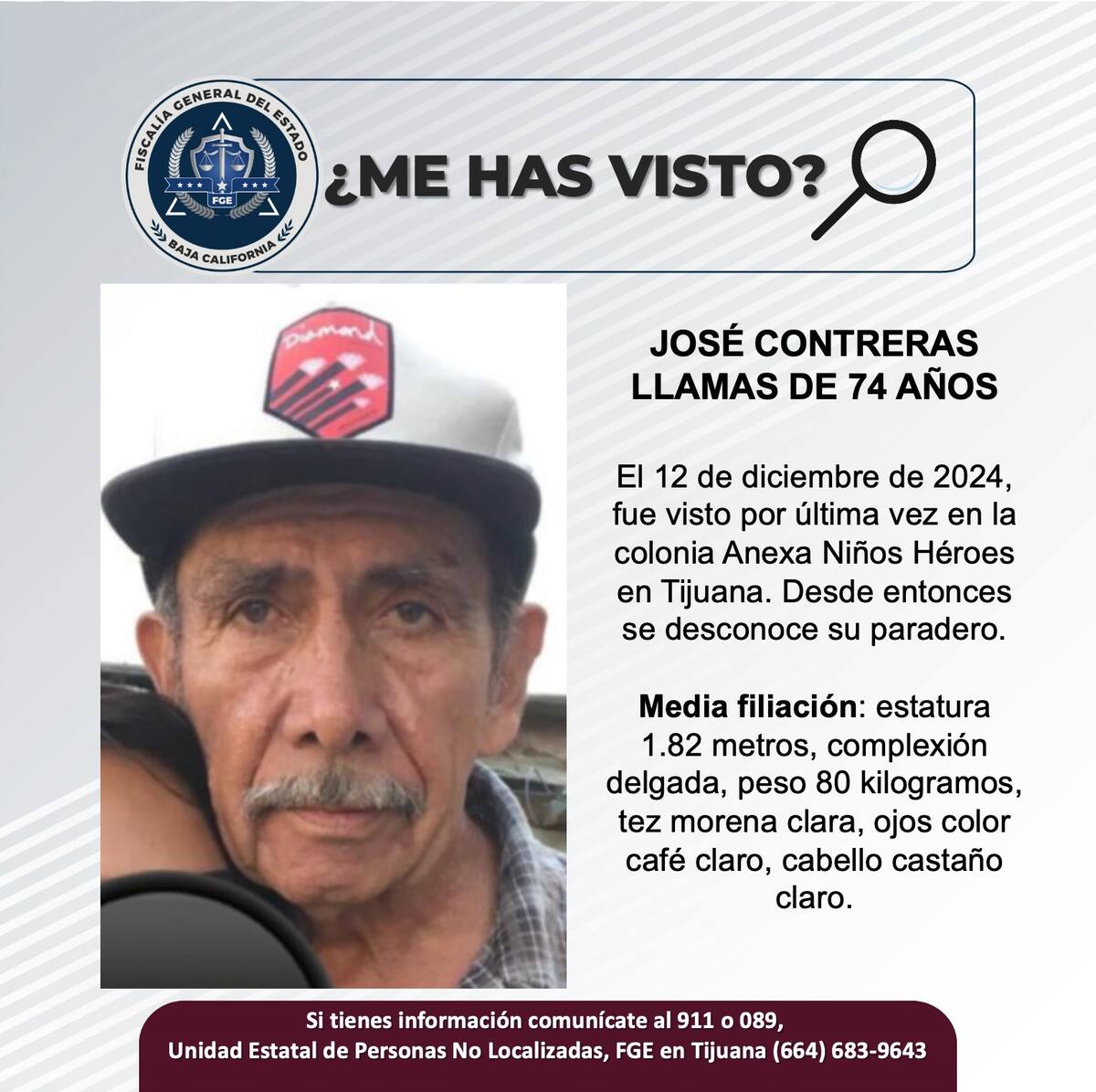 José Contreras Llamas fue visto por última vez el 12 de diciembre del 2024.