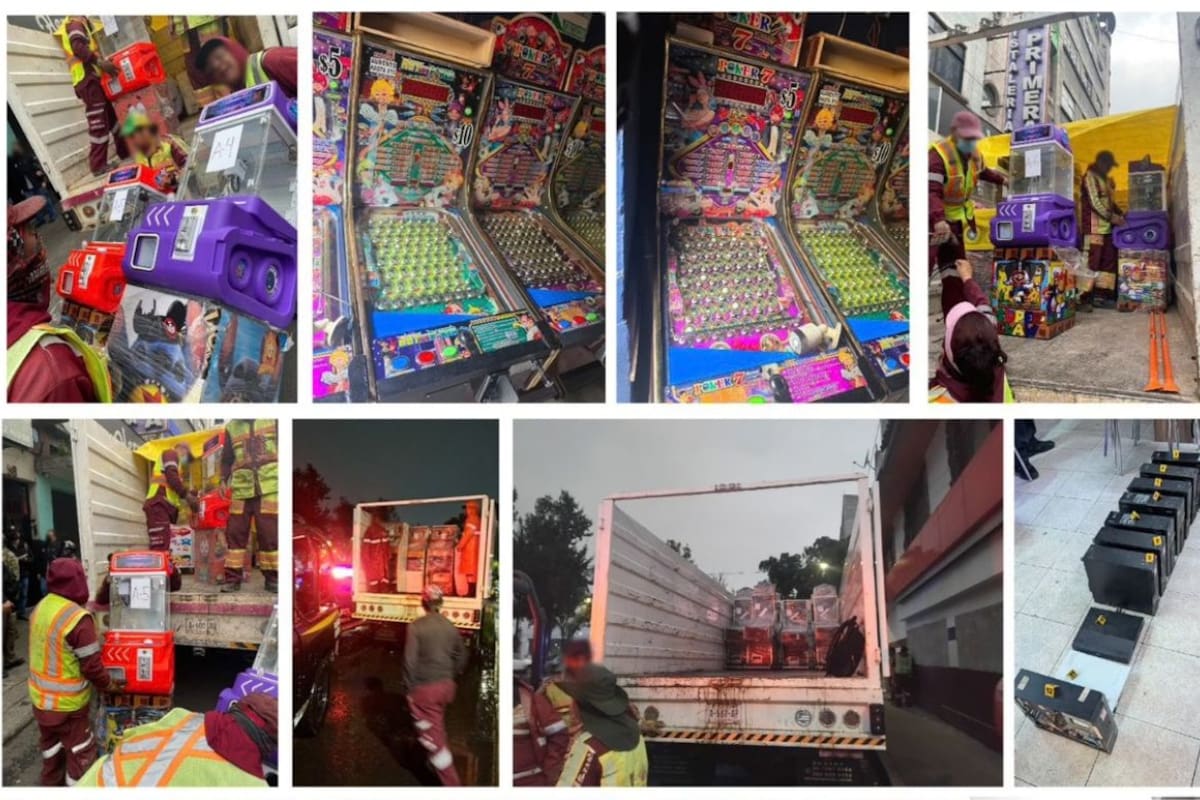 Cinco cateos y ocho verificaciones en CDMX permiten asegurar 266 máquinas tragamonedas y otros equipos de juego tras detectar establecimientos sin permisos que acreditaran su procedencia legal
