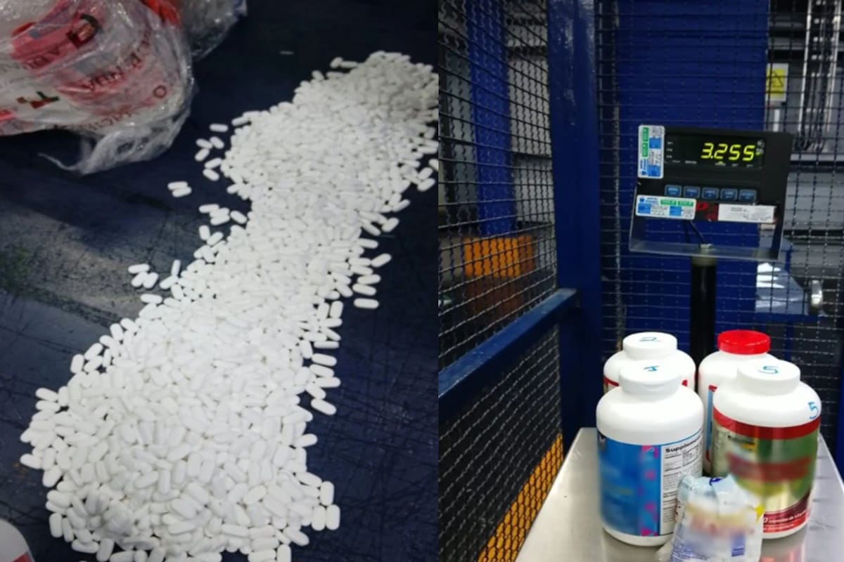 6.8 millones de pesos en pastillas fueron asegurados en el AICM luego de que un pasajero procedente del extranjero intentara ingresar 6 mil 858 tabletas que posteriormente fueron identificadas como hidrocodona y acetaminofén