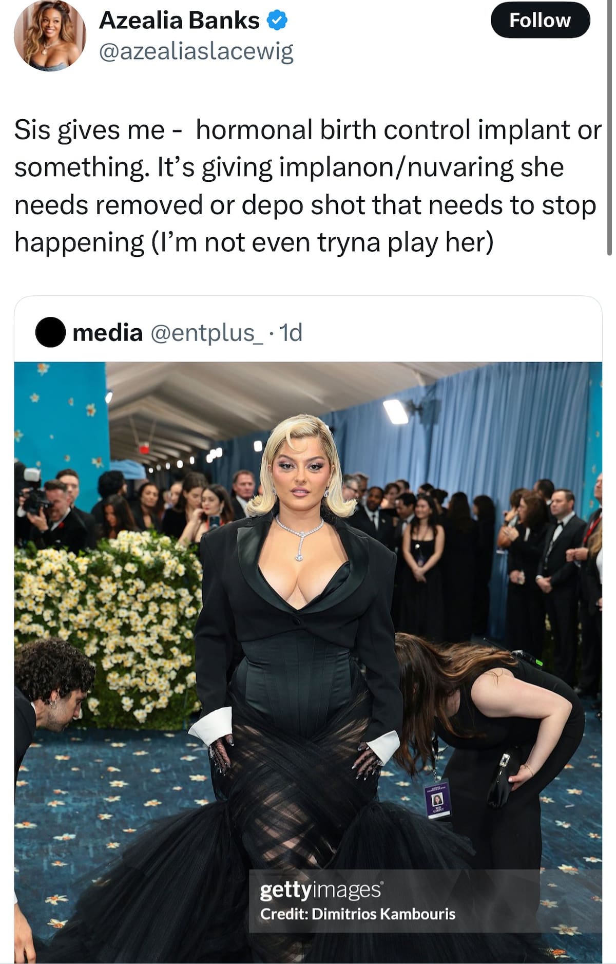 Azealia Banks lanza críticas sobre el cuerpo de Bebe Rexha. | Captura de pantalla: X @azeliaslacewig