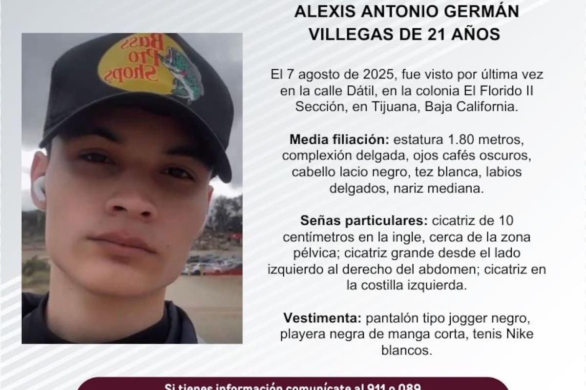 Se busca a Alexis Antonio Germán Villegas de 21 años